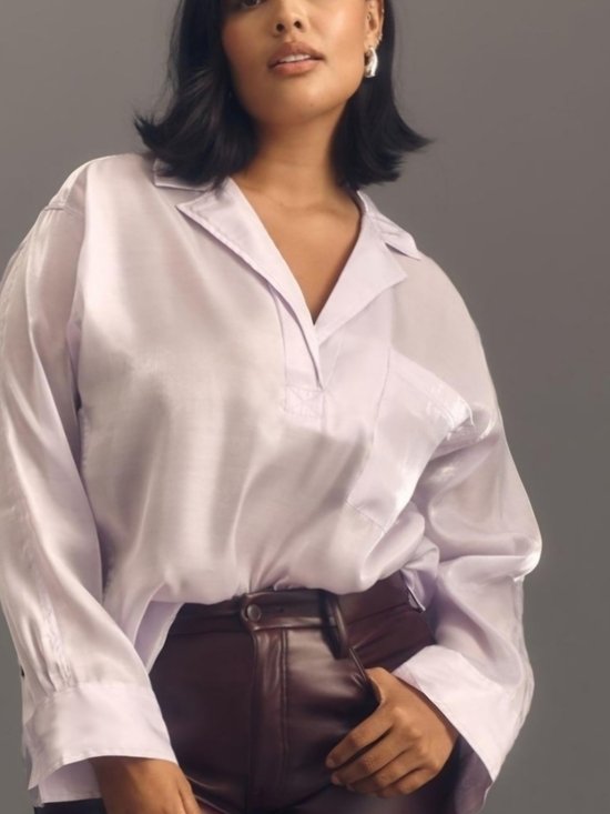 Anthropologie Tops - Anthropologie Pilcro Sheen Collared Blouse in Light Lilac